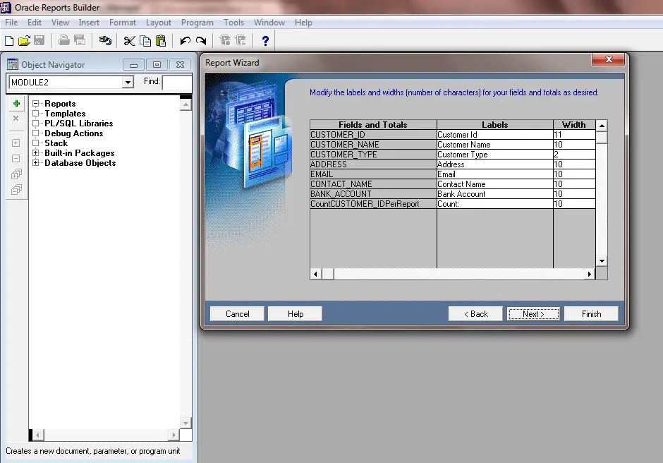 Displayed Fields in Reports Oracle 11g