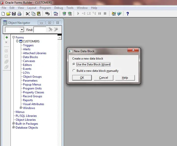 Create New Data Block Wizard in Oracle Forms 11g: Use the Data Block Wizard