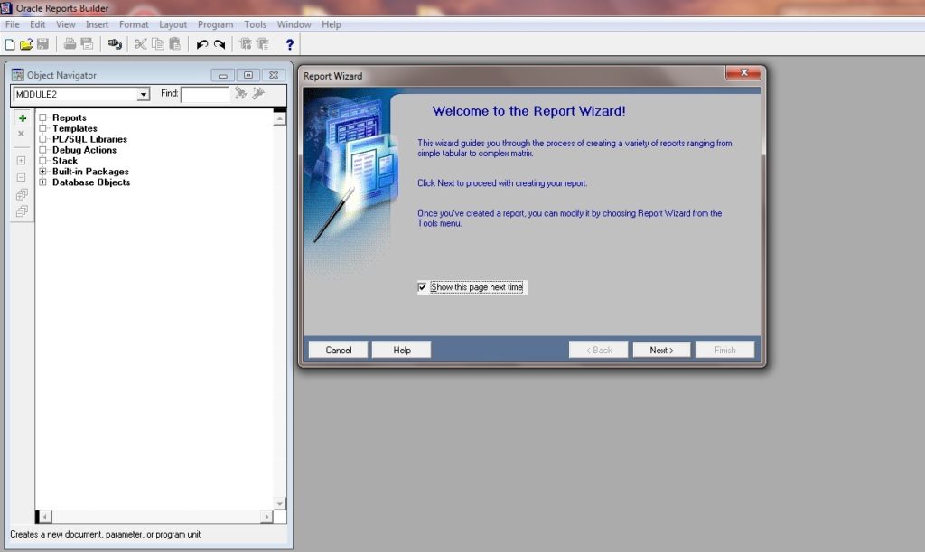 Create Report Wizard in Oracle Reports 11g: Welcome to the Report Wizard!