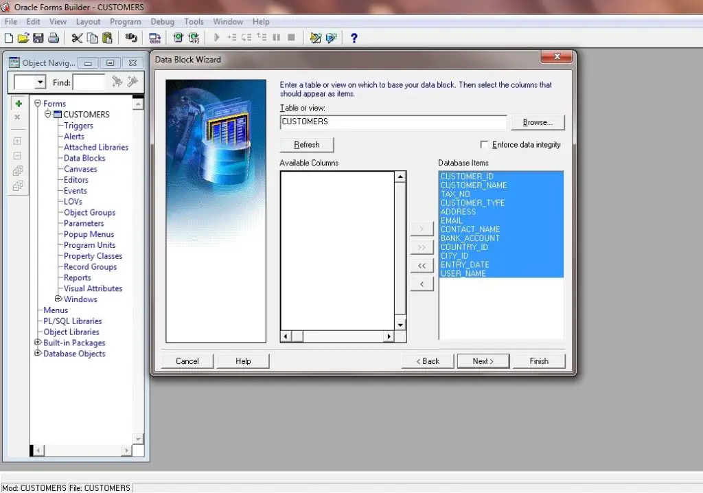 Picture 3: Create New Data Block Wizard in Oracle Forms 11g